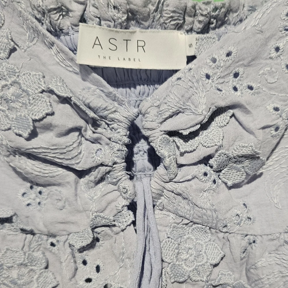 Astr Light Blue Eyelet Blouse Size Small EUC